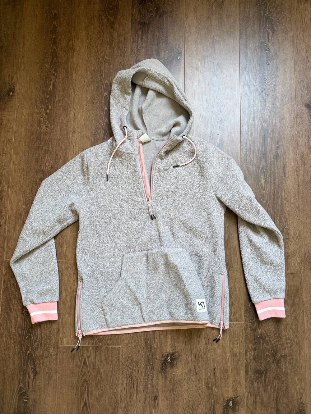 Kari Traa Light Gray Sherpa Hoodie with Pink Accents